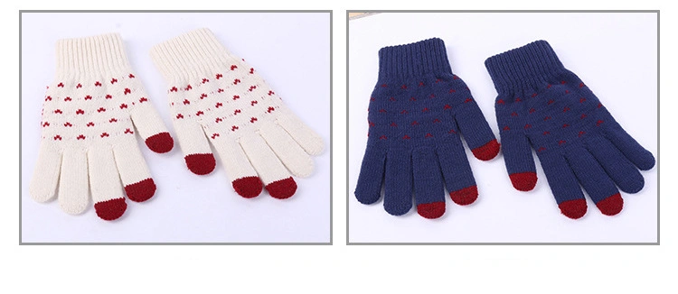 Cashmere Acrylic Touch Screen Pad Smart Phone Winter Knit Magic Gloves Dots Jacquard