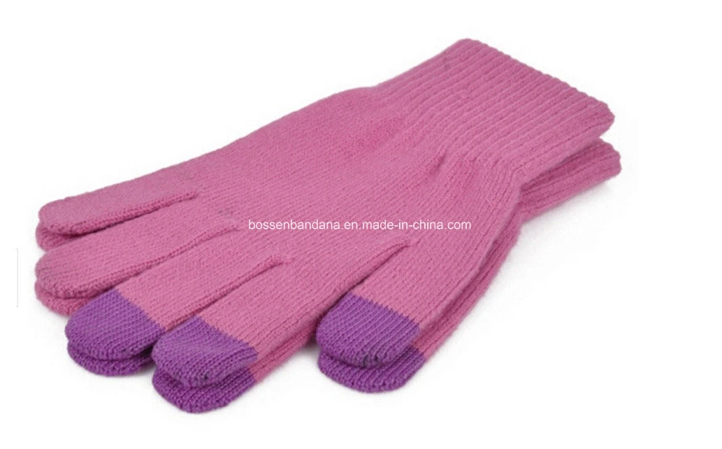 China Factory Produce Customized Logo Printed Red Acrylic Knitted Magic Touch Screen Gloves