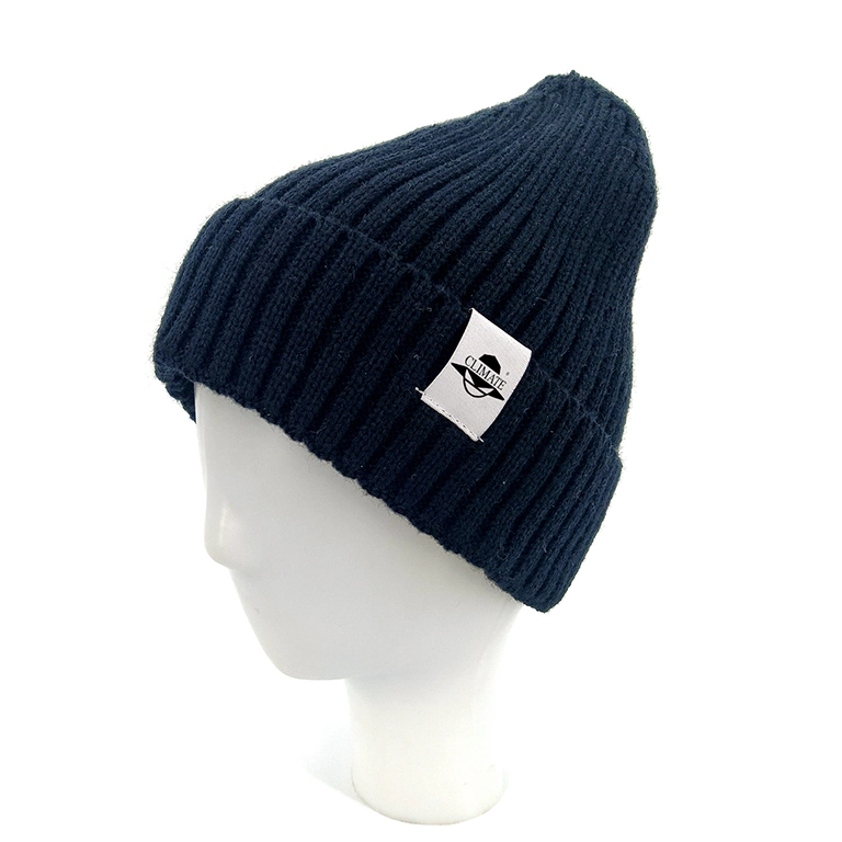 100% Acrylic Custom Logo Ski Warm Knitted Winter Ribbed Beanie Hat