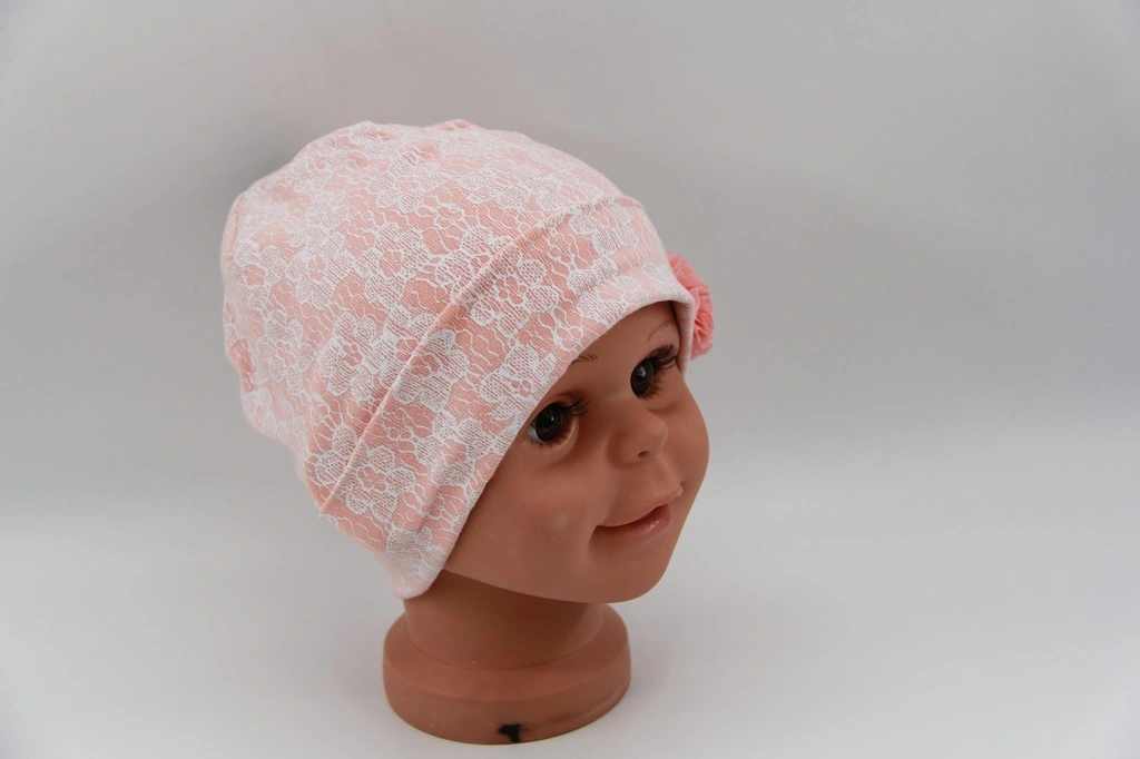 Jersey Child Hat with Print Baby Summer Hat with Lace Flower