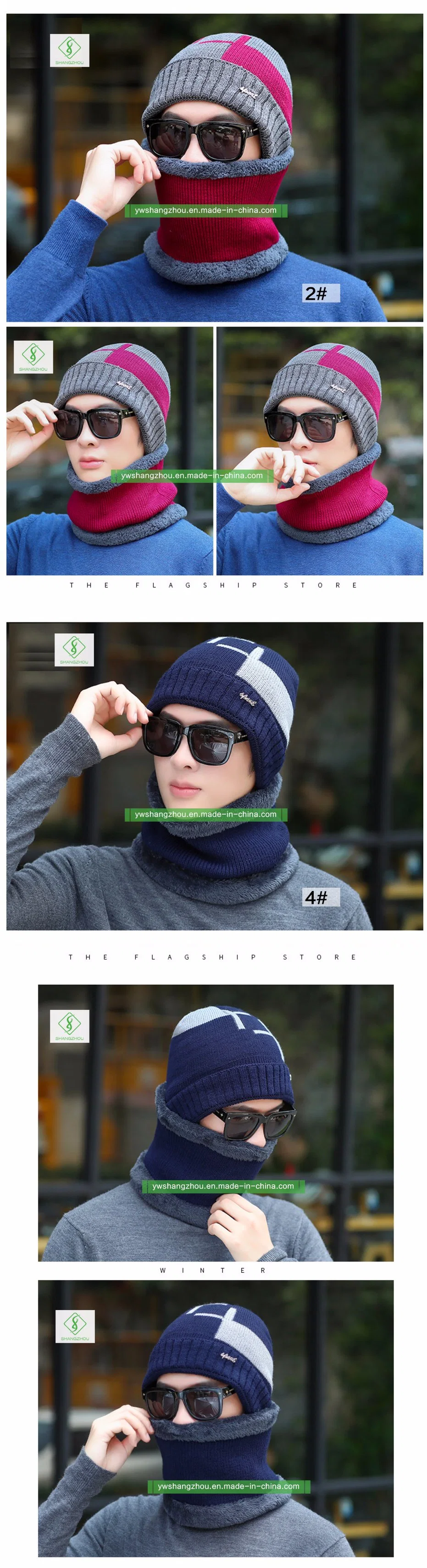 Fashion Winter Knit Hat Men&prime;s Thickened Cap with Neck Scarf