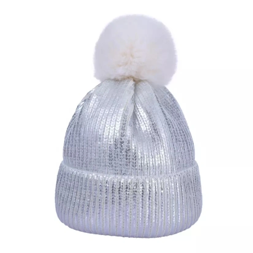 Winter Warm Handcrafted Knit Hat Fur POM POM Womens Girls Custom Sequin Beanie Hat