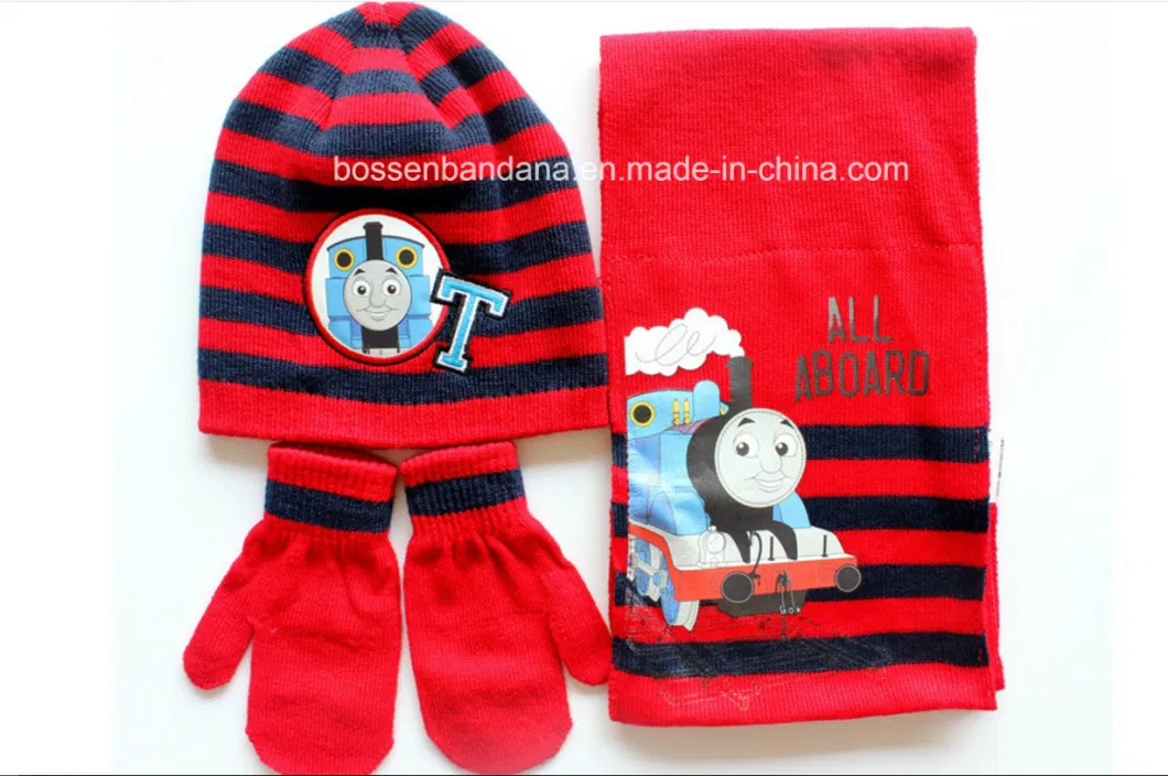 China Factory OEM Custom Design Jacquard Embroidery Winter Knitted Beanie Hat Scarf Gloves Set