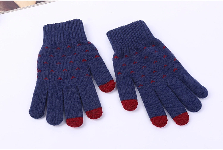 Cashmere Acrylic Touch Screen Pad Smart Phone Winter Knit Magic Gloves Dots Jacquard