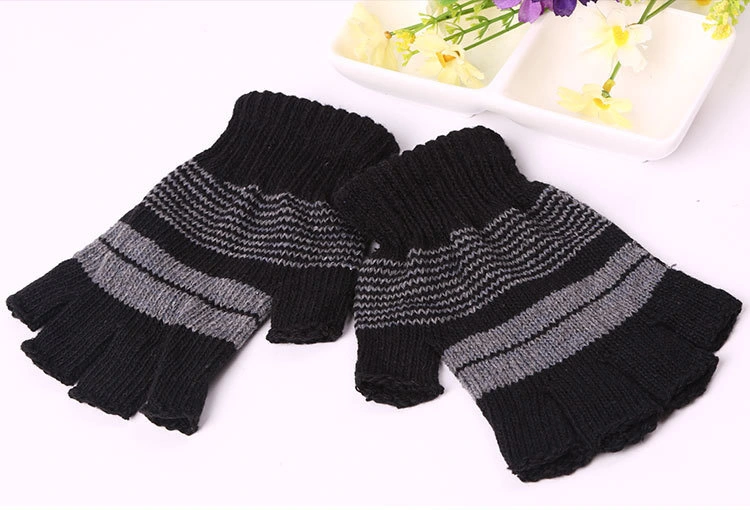 Half Finger Fingerless Feed Stripe Wide Winter Basic Magic Gloves Knit Cheap Low Price