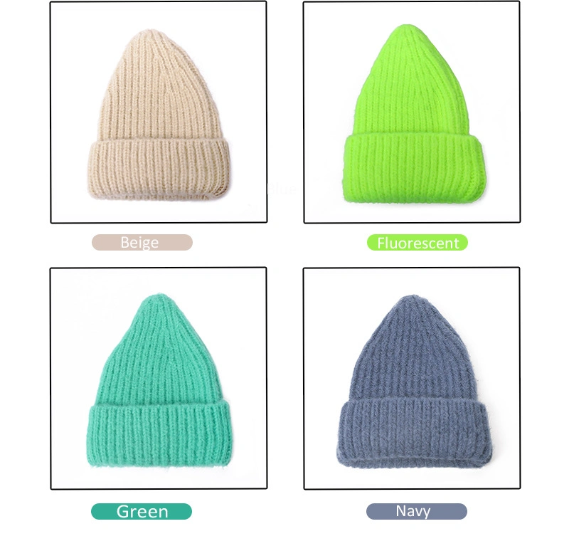 Knitted Acrylic Winter Warm Knit Hats Beanies for Children Colorful Adult Cheap Hat