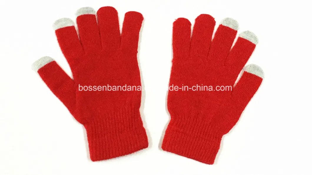 China Factory Produce Customized Logo Printed Red Acrylic Knitted Magic Touch Screen Gloves