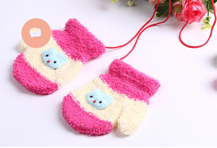 Softee Cozy Winter Knit Magic Mitten with String Applique Decoration Mitt Kids Children