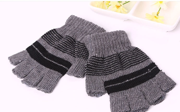 Half Finger Fingerless Feed Stripe Wide Winter Basic Magic Gloves Knit Cheap Low Price