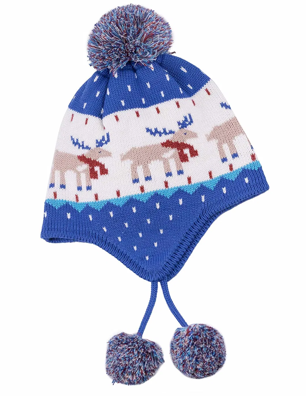 Manufacturer 100% Cotton Beanie Knitted Earflap POM Baby Adjustable Warm Hat with Lovely Pattern