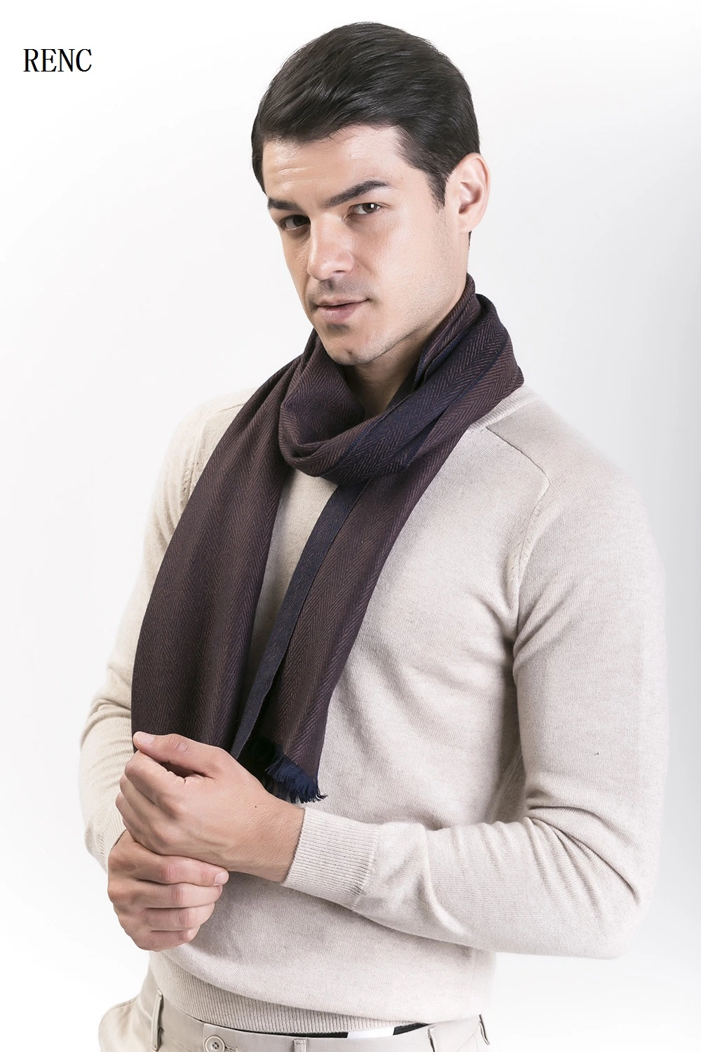 100% Extrafine Merino Wool Men&prime;s Neck Warm Herringbone Scarf; Gentleman&prime;s Wool Neck Warm Scarf