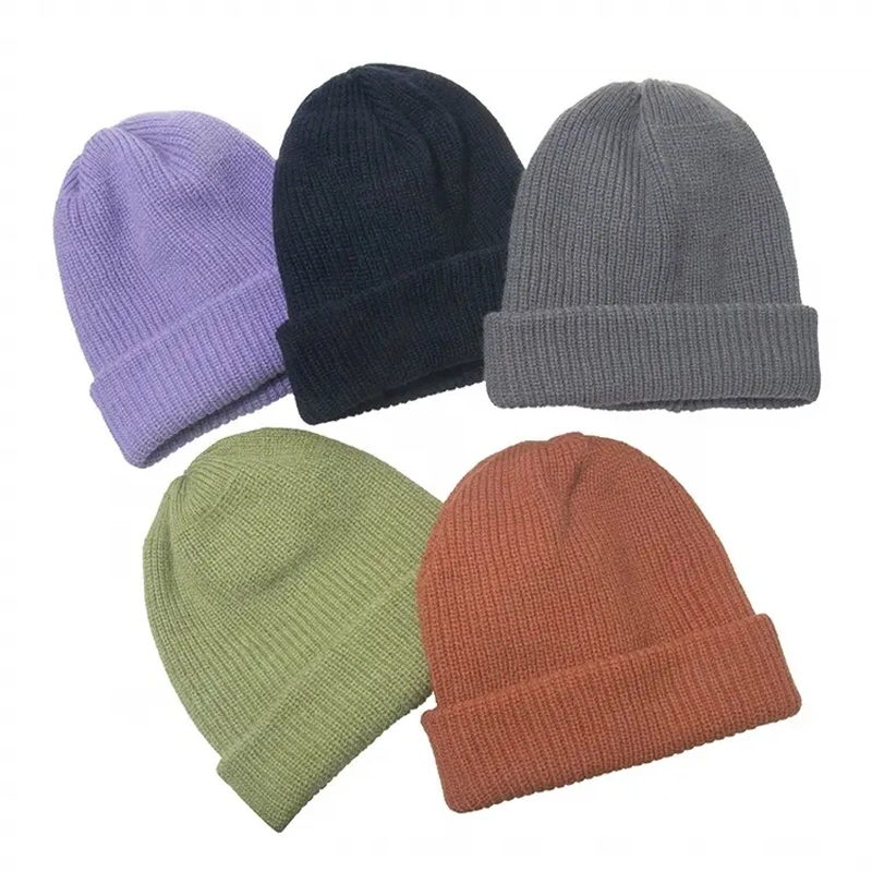 OEM Custom Logo Hat Supplier Manufacturer Embroidered Solid Color Plain Acrylic Unisex Knitted Cap Hat Winter Women Beanie