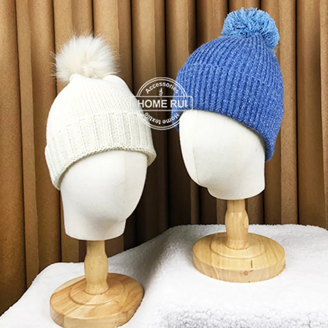 Manufacturers Custom Logo Women Unisex Beanies with POM POM Buckle Yarn Knitted Cuffed Hats Ribbed Chunky Knit Winter Warm Caps