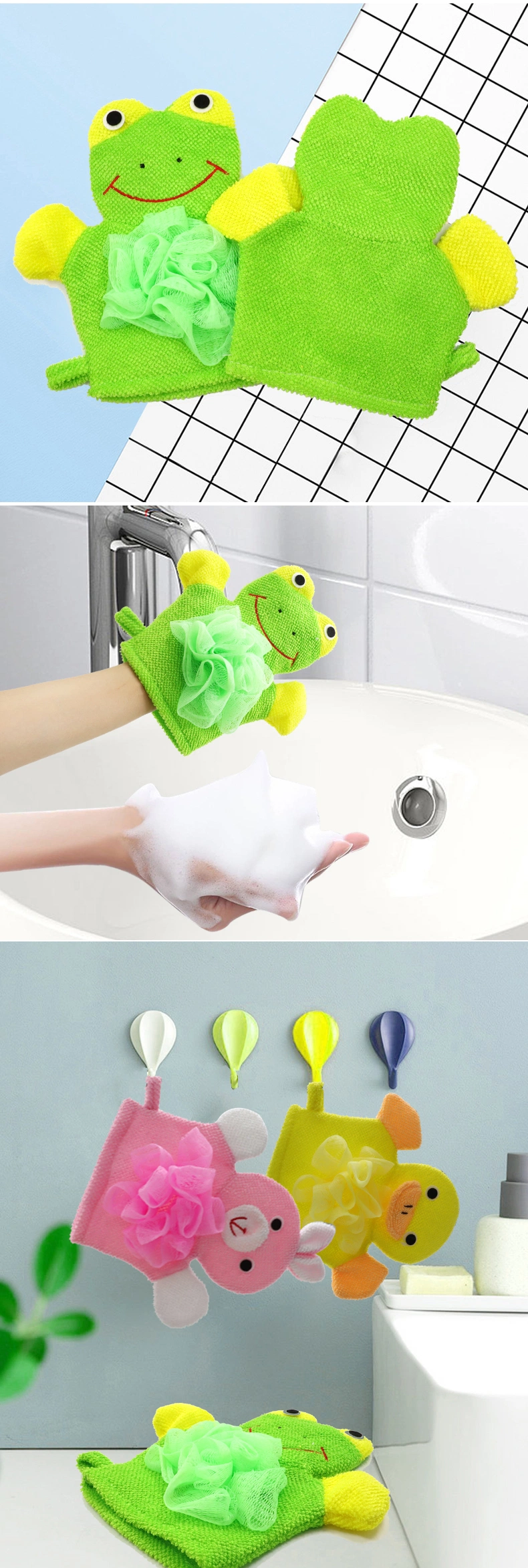 Cute Loofah Body Scrubber Animal Shape Cartoon Glove Exfoliating Baby Bath Mitt