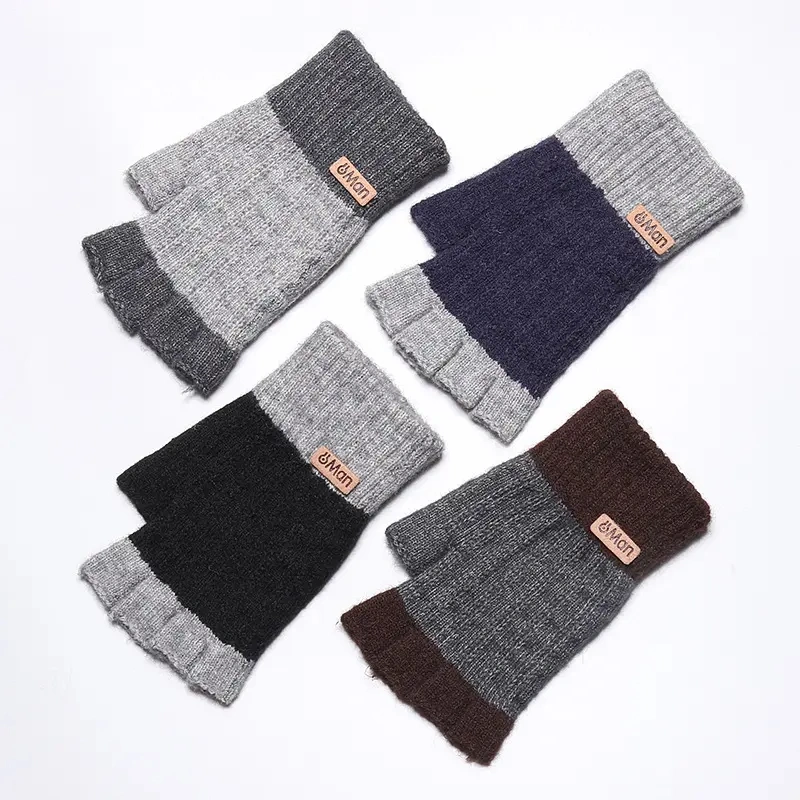 Autumn and Winter Warm Brushed Thick Fingerless Knitted Wool Gloves