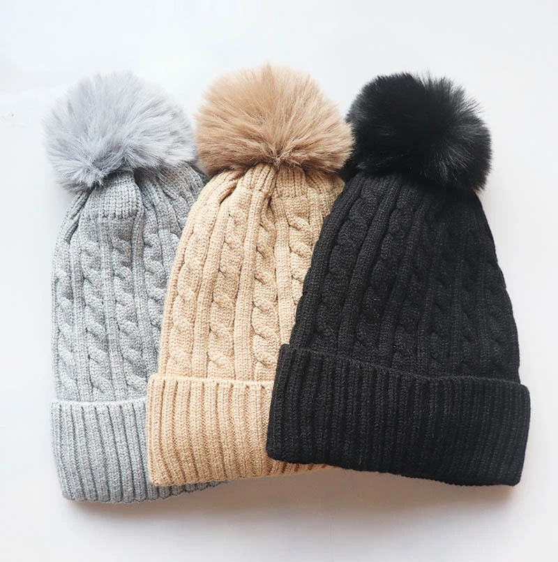 Knitted Acrylic Winter Warm Knit Hats Beanies for Children Colorful Adult Cheap Hat