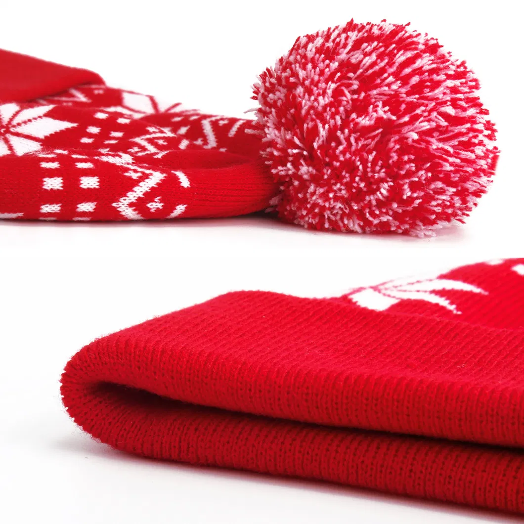 Dephens China Supplier Custom 2023 Women Children New Sweater Winter Beanie Festival Christmas LED Knitted Hat POM POM Christmas Hats Made in China