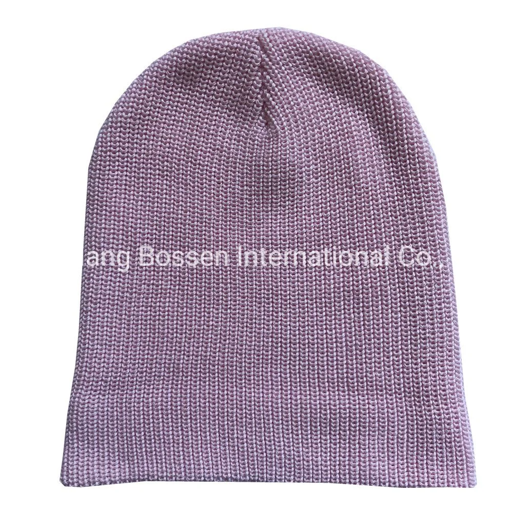 China Factory OEM Custom Solid Color 100% Cotton Pink Winter Warm Knit Sport Hat Beanie
