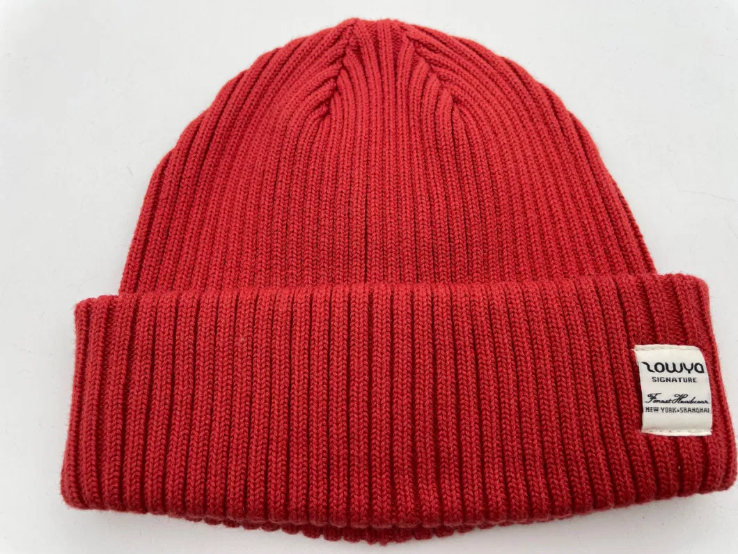 Plain Color Cotton Unisex Winter Knitted Beanie Hats