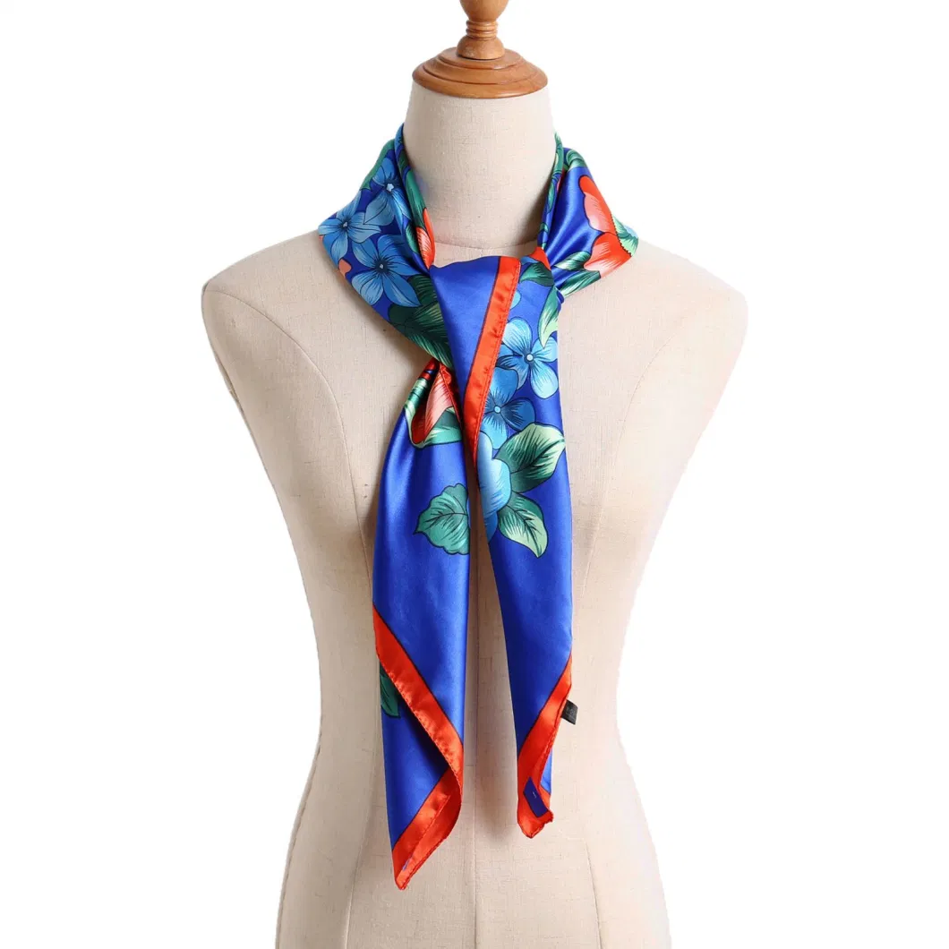 Custom Pretty Fashion Floral Pattern Silk Like Neck Scarf for Ladies