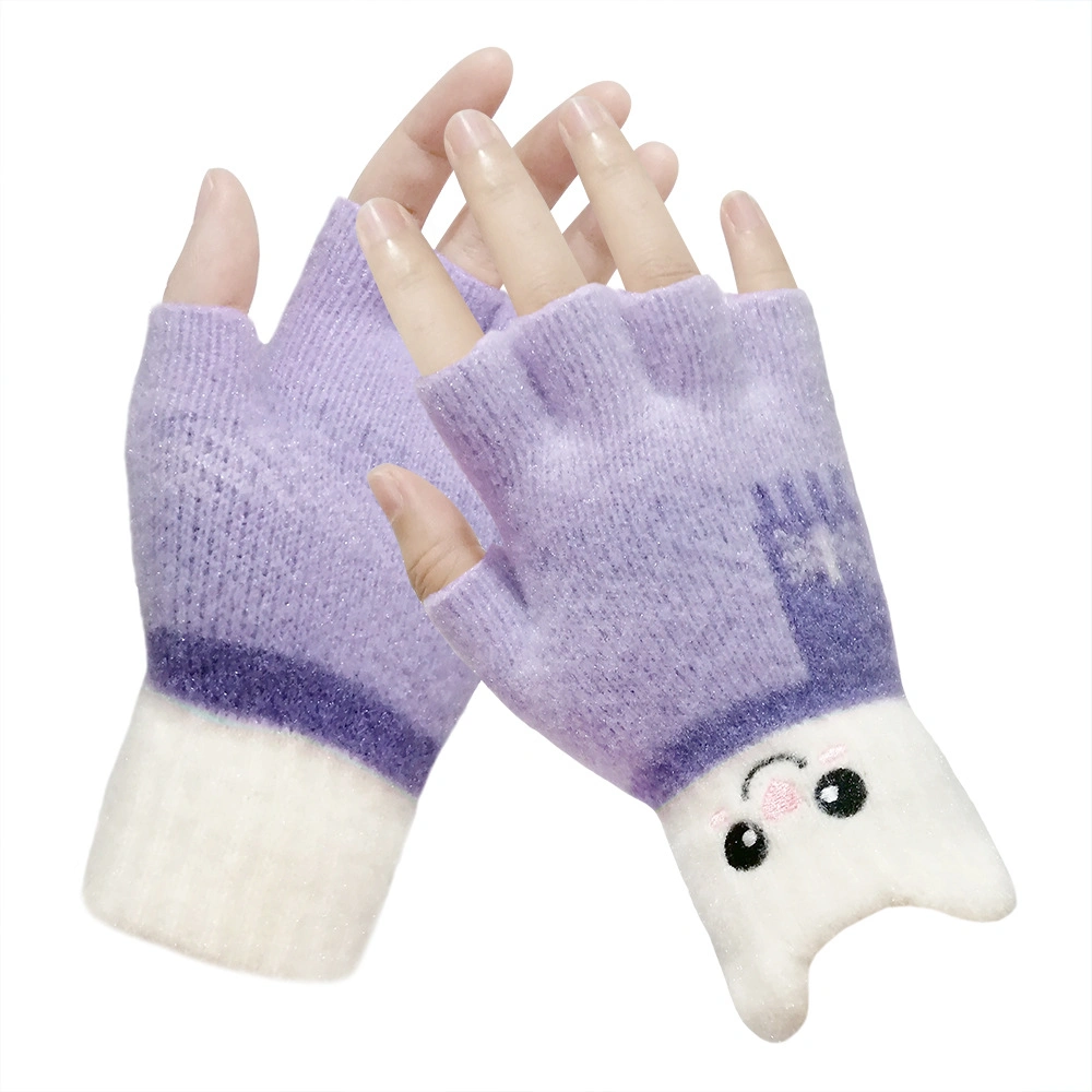 Kids Animal Jacquard Magic Acrylic Knit Winter Warm Fingerless Gloves