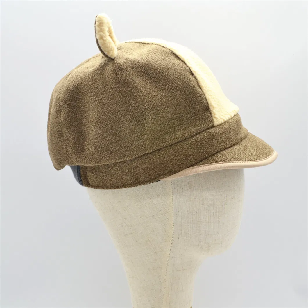 Cream-Colored Khaki Polar Fleece Autumn Warm Winter Khaki Average Size Lovely Alpaca Ear Cap Hat for Adults