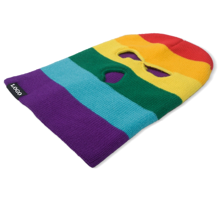 Fashion Colorful Strips Knitted Full Face Cover 3-Hole Ski Balaclava Winter Balaclava