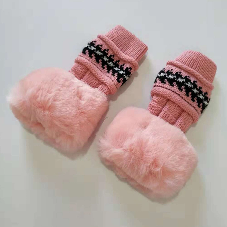 Autumn and Winter Fashion Plus Velvet Warm Sweet and Cute Fingerless Knitted Gloves Jacquard Kit Single Gloves