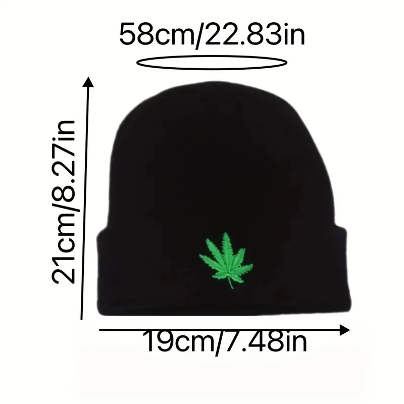 Fashion Leaf Embroidery Knitted Hat Universal Hip Hop Sports Beanie for Men Women Teens