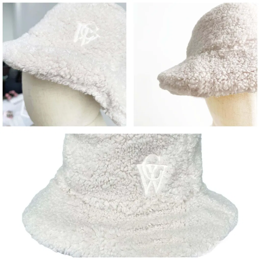 Customized Fashion Warm Embroider Outdoor Polar-Fleece Lamb-Wool Caps Bucket Hat