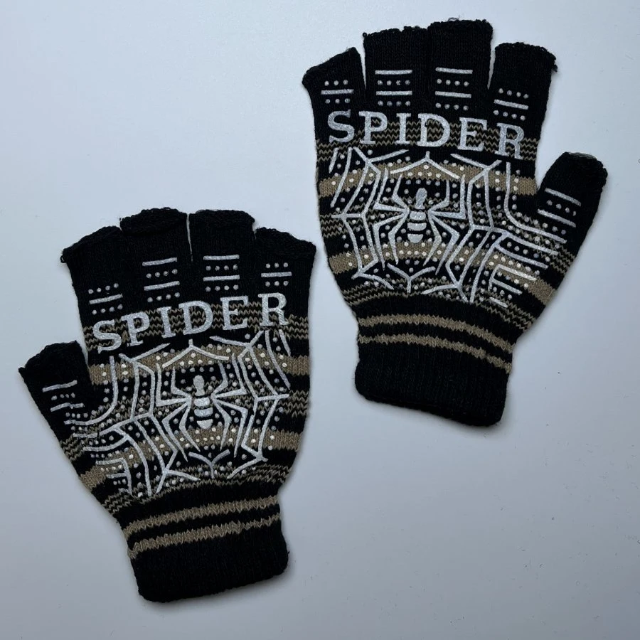 Fingerless Spider Print Anti Slip Half Finger Winter Magic Gloves Knit Cheap Factory Wholesale