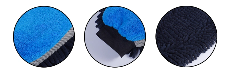 Promotion High Water Absorption Chenille Sandwich Mitt with Coral Fleece Terry Cloth Foam Easily Protect Paint Usable Car Wash Detailing Gloves