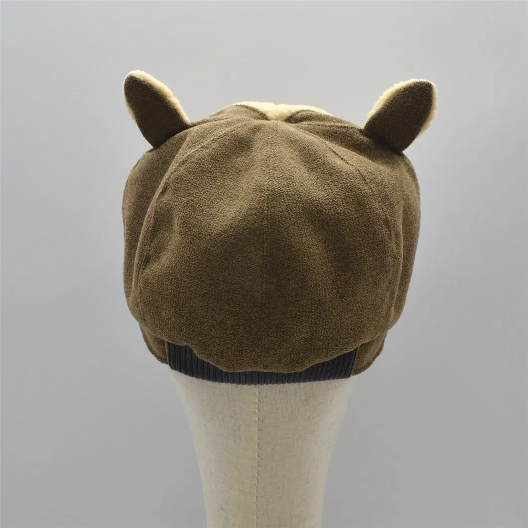 Cream-Colored Khaki Polar Fleece Autumn Warm Winter Khaki Average Size Lovely Alpaca Ear Cap Hat for Adults