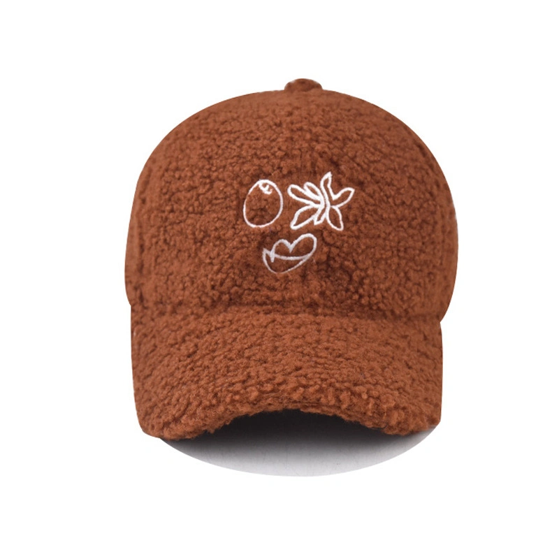 Wholesale Winter Warm Teddy Velvet Embroidery Logo Baseball Caps