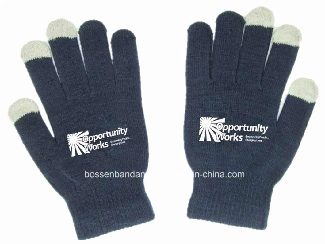 China Factory Produce Customized Logo Printed Red Acrylic Knitted Magic Touch Screen Gloves