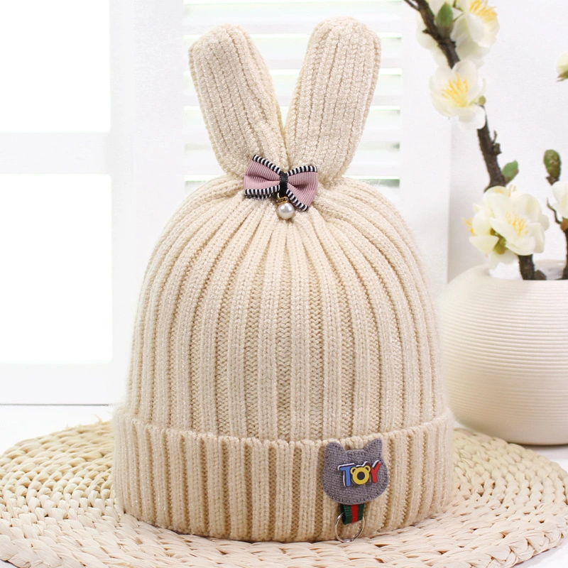 Stripe Knitted Acrylic Winter POM POM Beanie Baby Hat