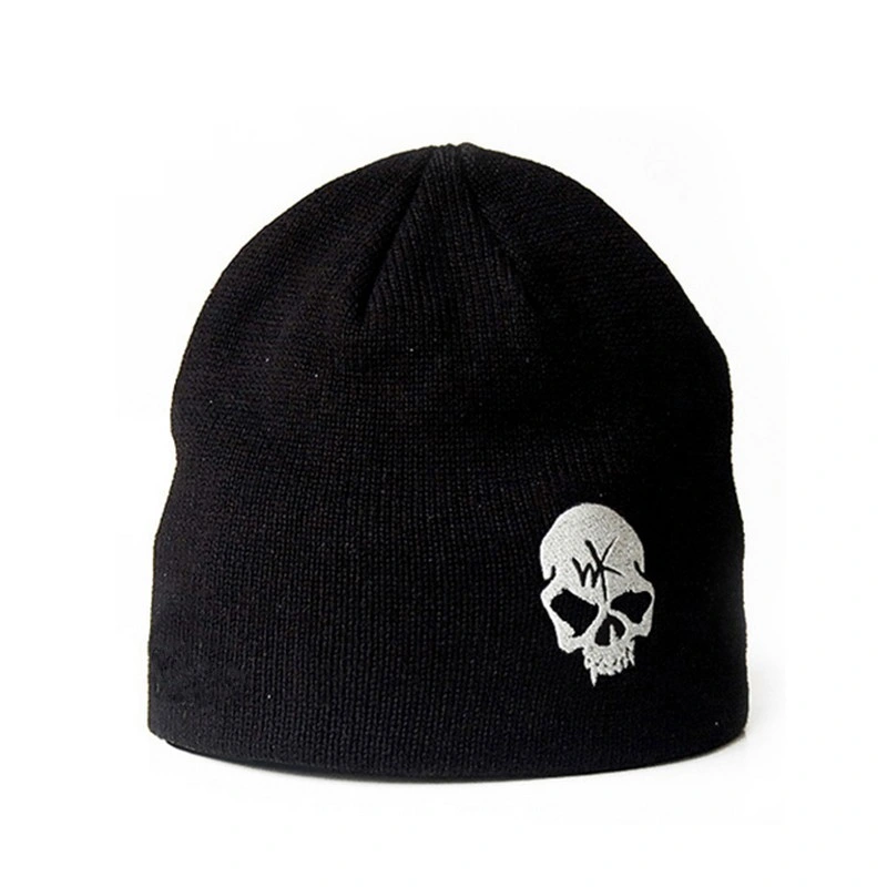 Fashion Unisex Men Women Classical Skull Embroidery Print Custom Warm Plain Knit Beanie Hat