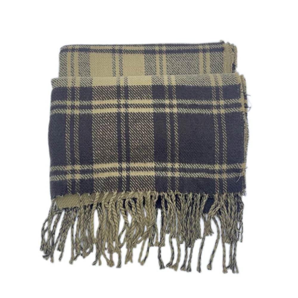 Womens Plain and Checked Reversed Woven Scarf with Fringes