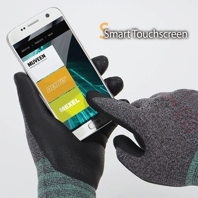 Stretch Fit Power Grip Durable Foam Nitrile Coated Smart Touch Thin Gloves