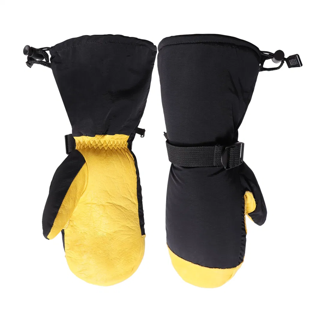 Leather Ski Snowboard Gloves Warm Waterproof Winter Mittens for Children