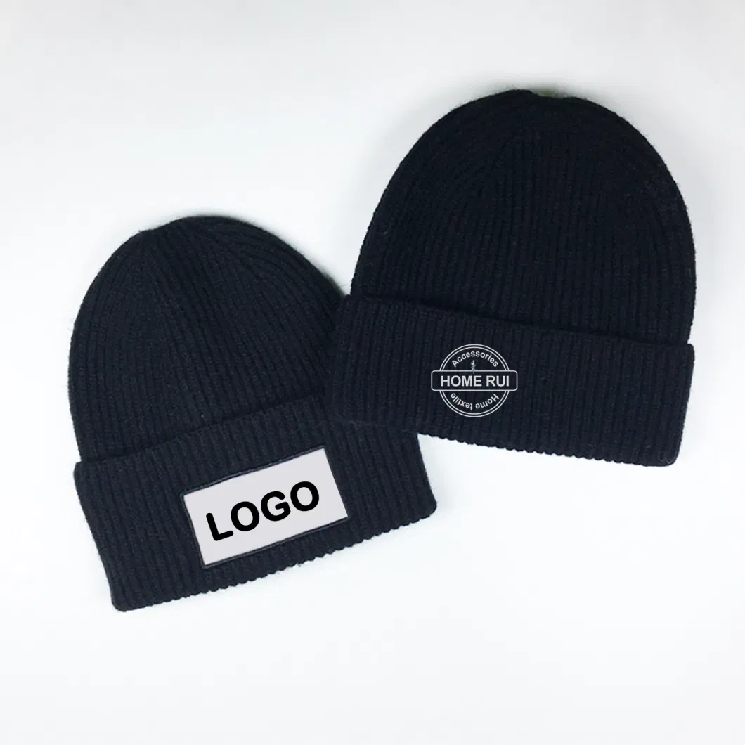 Supplier Custom Embroidery Logo Beanie for Unisex Men Women Winter Outdoor Sports Black Knitted Hats Ribbed Chunky Knit Warm Cap