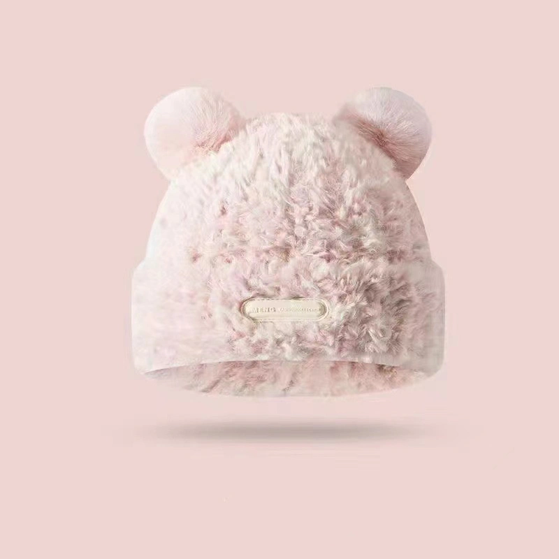 Sweet Cute Bear Ear Hat Female Winter Warm and Thick Plush Ear Protection Hat