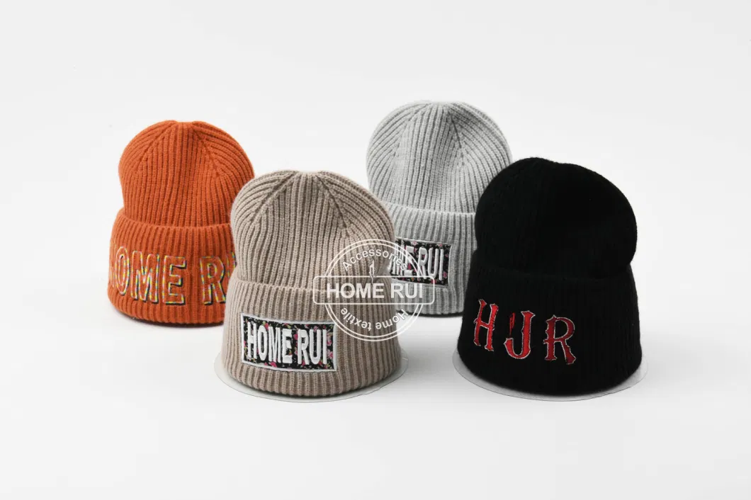 Custom Embroidery Logo Beanie Knit Hats Chunky Warm Thick Ribbed High Quality Skully Designer Ribbed for Winter Ski