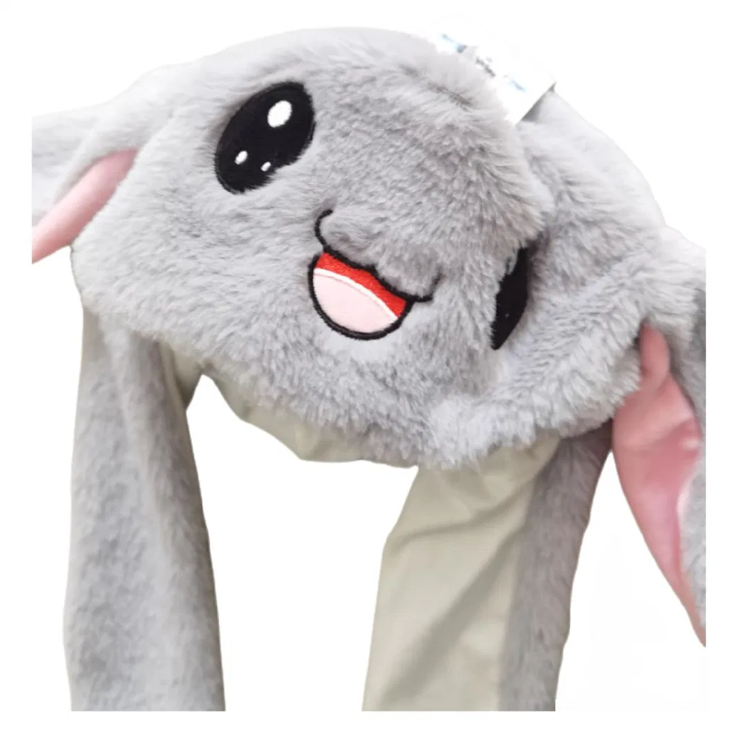 Wholesale Custom 54cm Warm Animal Plush Cartoon Rainbow Rabbit Hats Caps Soft Stuffed Toys Lovely Bunny with Moveable Ears Hat