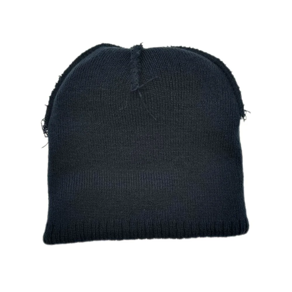 Hot Sale Cap Baby Boys Double Layers Stripe Jacquard and Embroidery Beanie Hat with Pompom and Woven Label