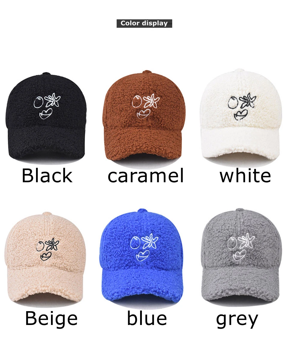 Wholesale Winter Warm Teddy Velvet Embroidery Logo Baseball Caps