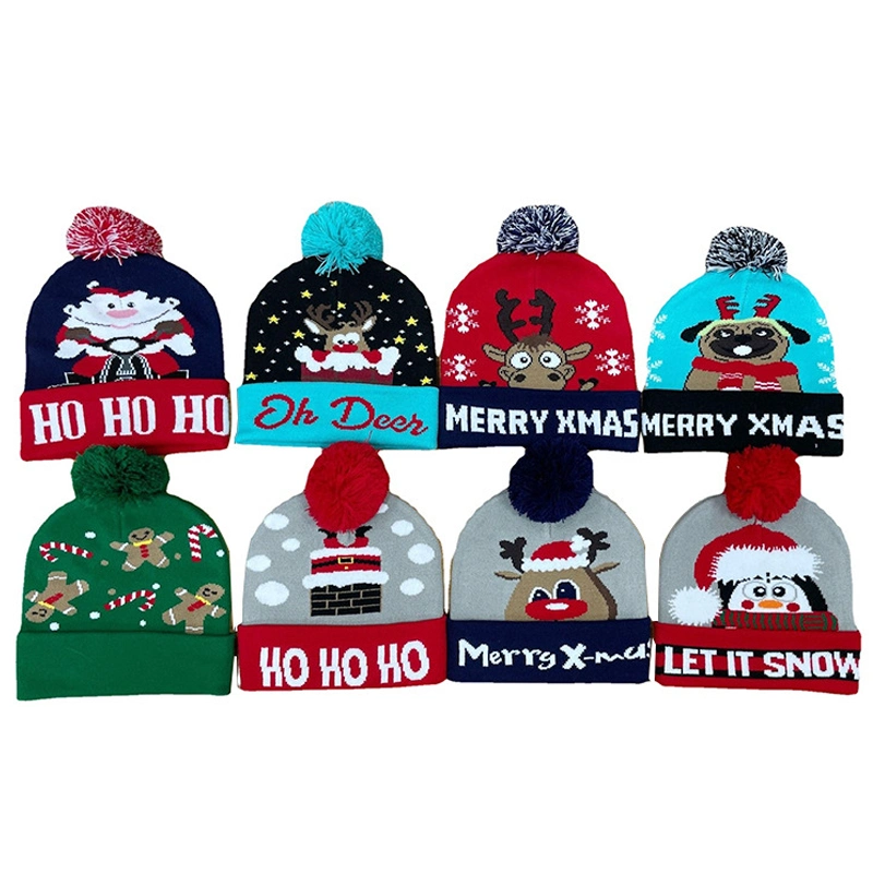 Christmas Hats with LEDs Lights Beanie Knit Tree Santa for Kids Mini Holiday Adult Small Claus Cap Decorations Knitting Hat