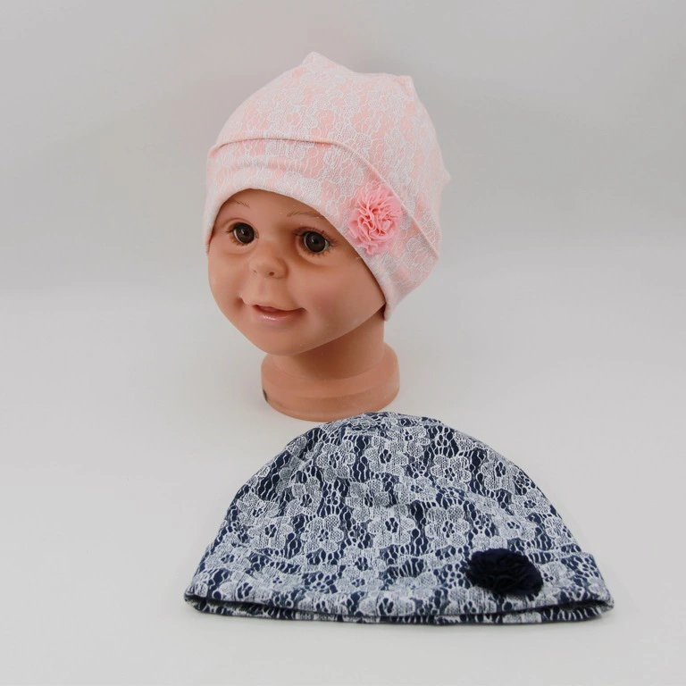 Jersey Child Hat with Print Baby Summer Hat with Lace Flower