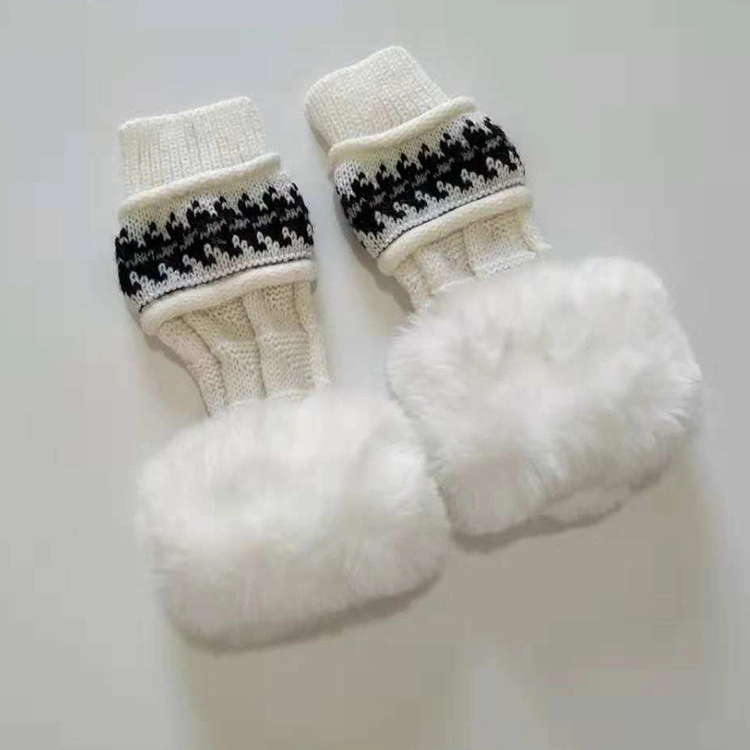 Autumn and Winter Fashion Plus Velvet Warm Sweet and Cute Fingerless Knitted Gloves Jacquard Kit Single Gloves