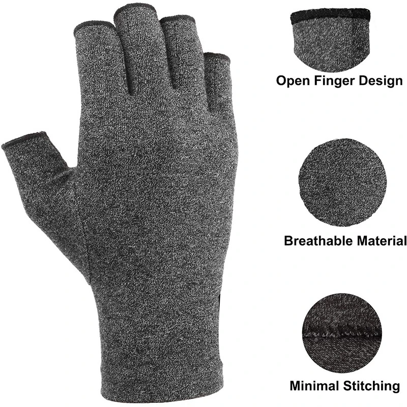 Fingerless Grey Heated Spandex Copper Pain Relieve Therapy Compression Arthritis Gloves